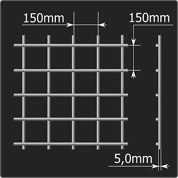 Сетка кладочная 150*150*5,0 (2,0*3,0) ТУ 25.93.13-001-03876796-2019