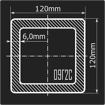 Труба проф. 120*120*6,0 09Г2С Феррум 12м ГОСТ 30245-2003