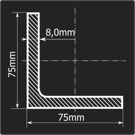Угол 75*75*8,0 ст.3сп 12м ГОСТ 535-2005/ГОСТ 8509-93