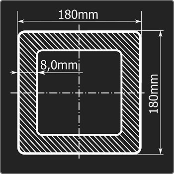 Труба проф. 180*180*8,0 ст.3сп Феррум 12м ГОСТ 30245-2003