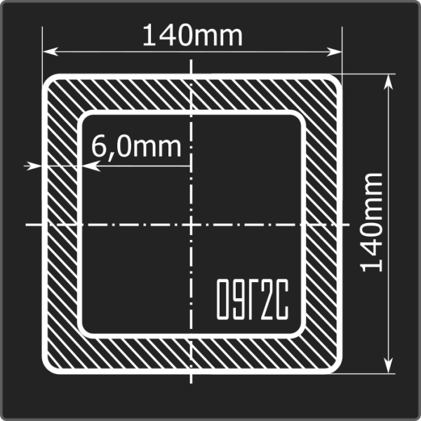 Труба проф. 140*140*6,0 09Г2С Феррум 12м ГОСТ 30245-2003