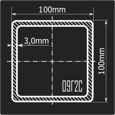 Труба проф. 100*100*3,0 09Г2С 12м ГОСТ 30245-2003